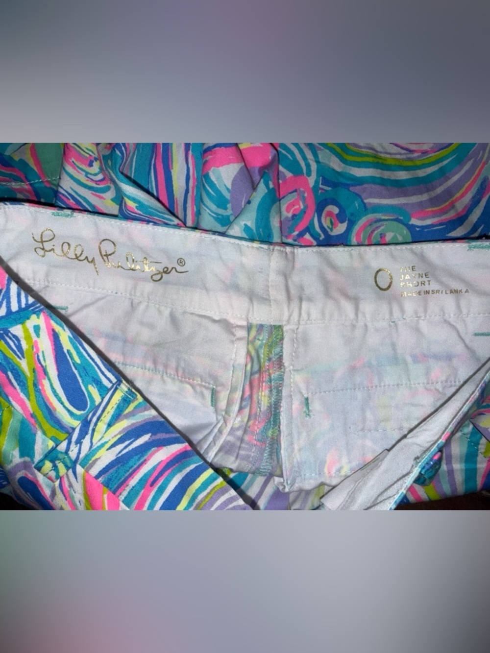 Lilly Pulitzer Multicolor Swirl Print Women’s Shorts - Blue, Pink, Green, Purple - Picture 3 of 4
